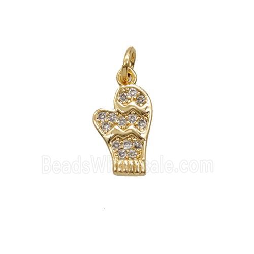 Christmas Mitten Charms Copper Pendant Pave Zirconia Gold Plated