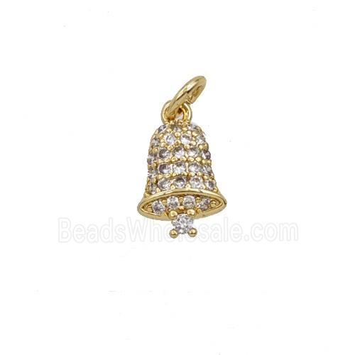 Christmas Bell Charms Copper Pendant Pave Zirconia Gold Plated