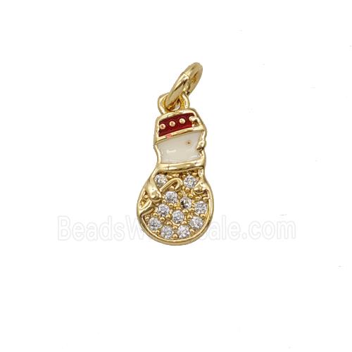 Christmas Snowman Charms Copper Pendant Pave Zirconia White Enamel Gold Plated