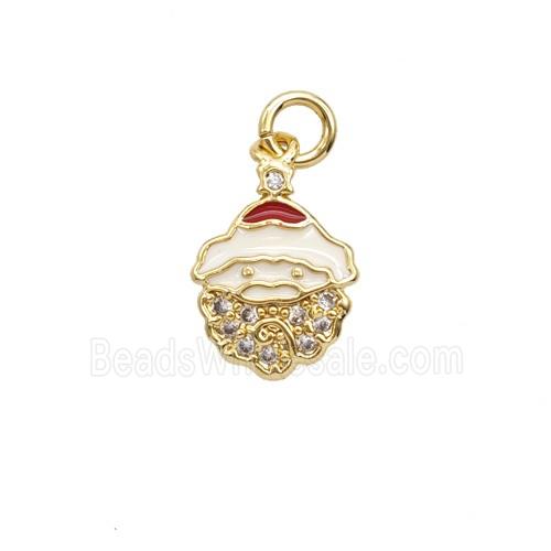 Christmas Santa Claus Charms Copper Pendant Pave Zirconia White Enamel Gold Plated