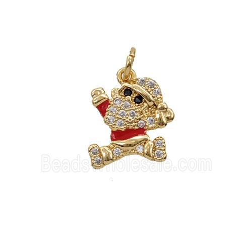Christmas Gingerbread Man Charms Copper Pendant Pave Zirconia Red Enamel Gold Plated