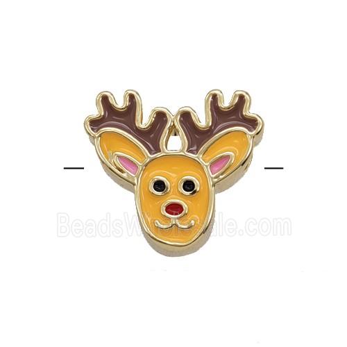 Christmas Reindeer Charms Copper Beads Enamel Gold Plated