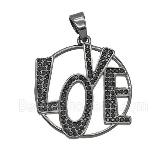 Copper LOVE Pendant Micropave Zirconia Black Plated