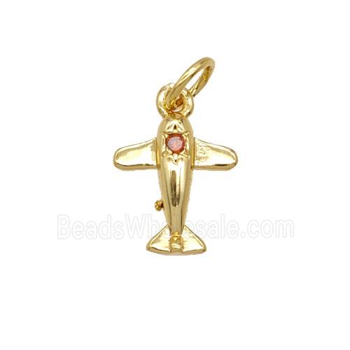 Copper Airplane Pendant Pave Zirconia 18K Gold Plated