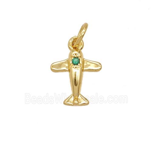 Copper Airplane Pendant Pave Zirconia 18K Gold Plated