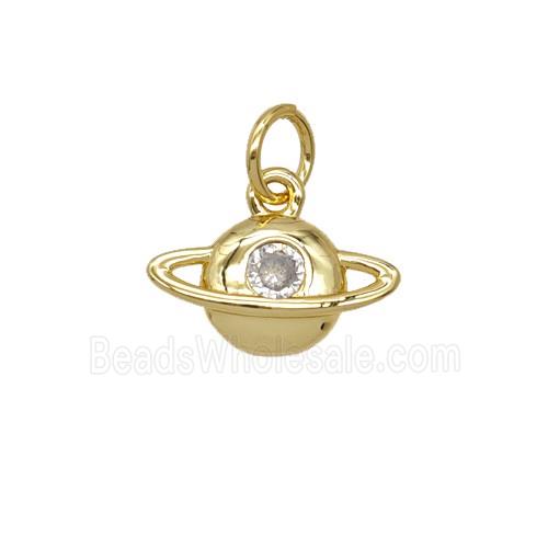Copper Planet Pendant Pave Zirconia 18K Gold Plated