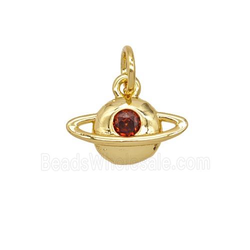 Copper Planet Pendant Pave Zirconia 18K Gold Plated