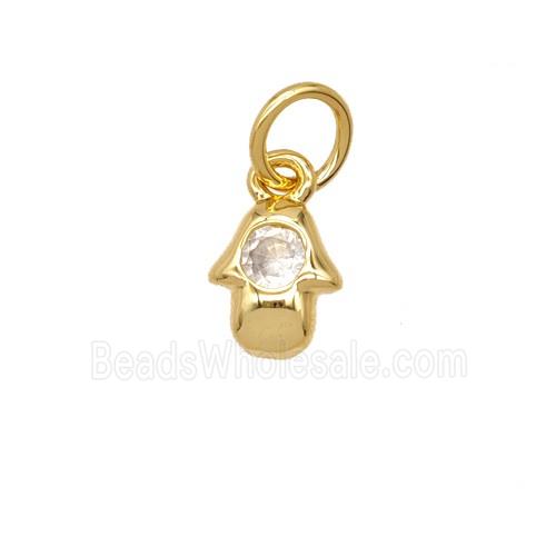 Copper Hamsahand Pendant Pave Zirconia 18K Gold Plated