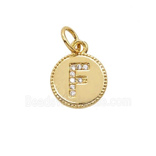 Copper Letter-F Pendant Pave Zirconia 18K Gold Plated