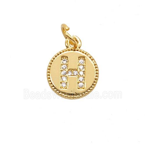 Copper Letter-H Pendant Pave Zirconia 18K Gold Plated