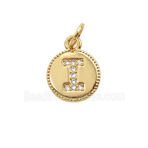 Copper Letter-I Pendant Pave Zirconia 18K Gold Plated