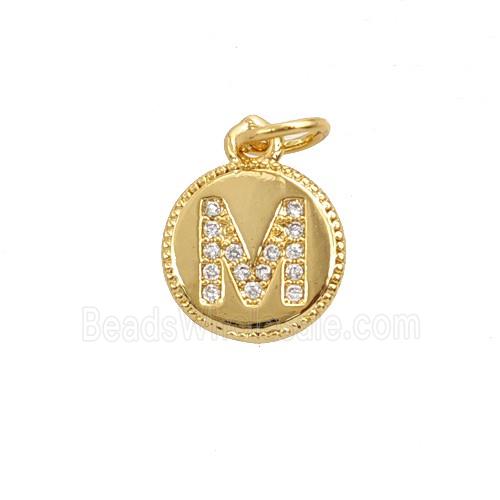 Copper Letter-M Pendant Pave Zirconia 18K Gold Plated
