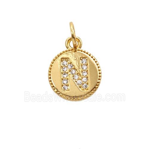 Copper Letter-N Pendant Pave Zirconia 18K Gold Plated