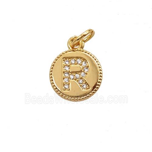 Copper Letter-R Pendant Pave Zirconia 18K Gold Plated
