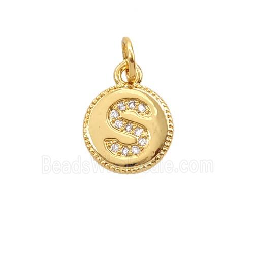 Copper Letter-S Pendant Pave Zirconia 18K Gold Plated