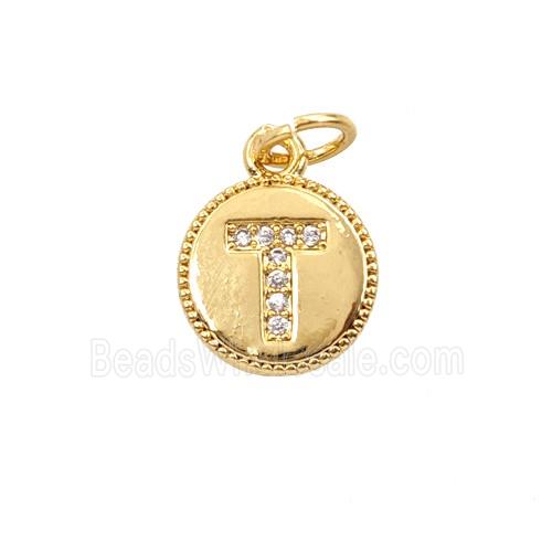 Copper Letter-T Pendant Pave Zirconia 18K Gold Plated