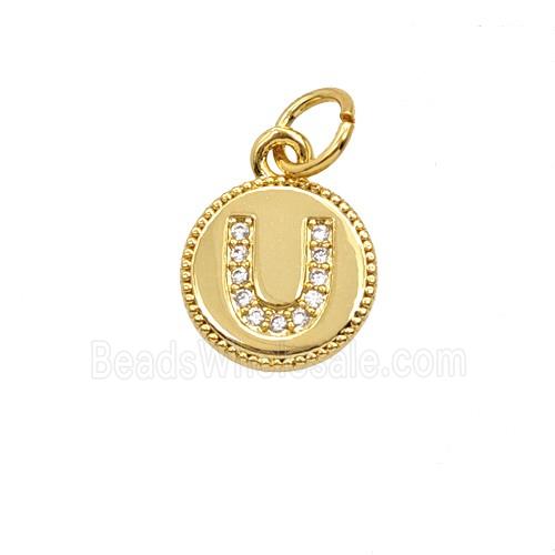 Copper Letter-U Pendant Pave Zirconia 18K Gold Plated