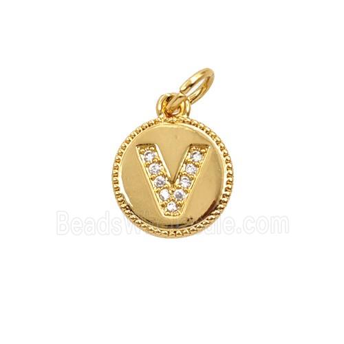 Copper Letter-V Pendant Pave Zirconia 18K Gold Plated