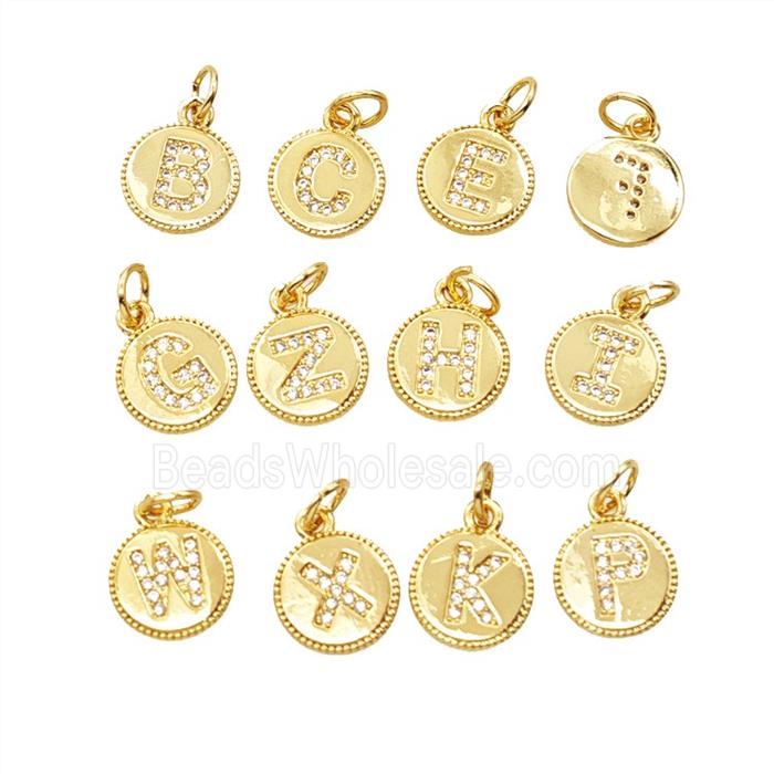 Copper Alphabet Pendant Pave Zirconia 18K Gold Plated Mix Letters