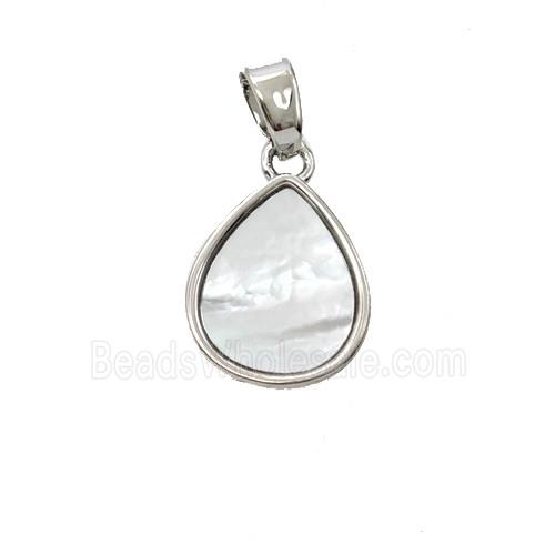Copper Teardrop Pendant Pave Shell Platinum Plated