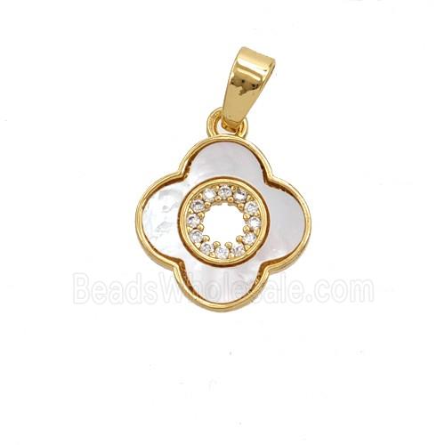 Copper Clover Pendant Pave Zirconia Shell 18K Gold Plated