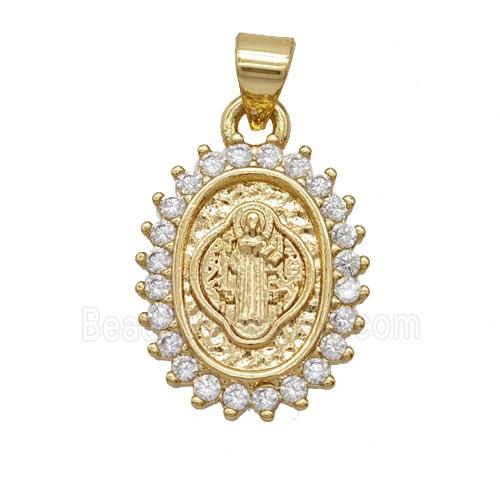 Copper Jesus Pendant Pave Zirconia Oval 18K Gold Plated