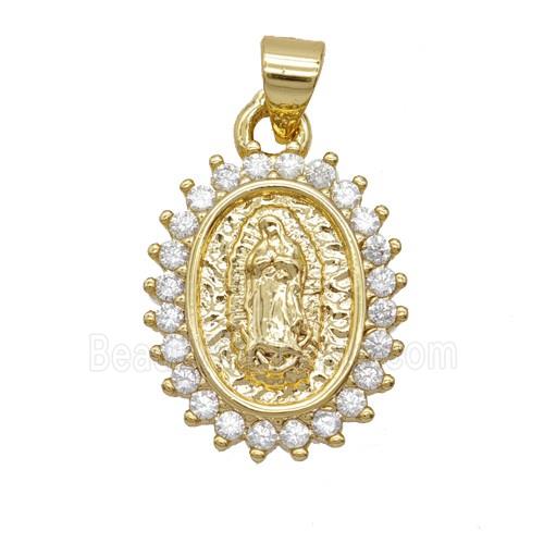 Copper Jesus Pendant Pave Zirconia Oval 18K Gold Plated