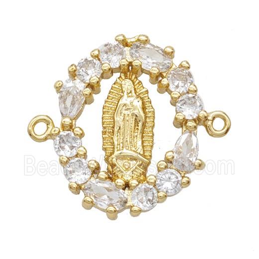 Copper Jesus Connector Pave Zirconia Oval 18K Gold Plated