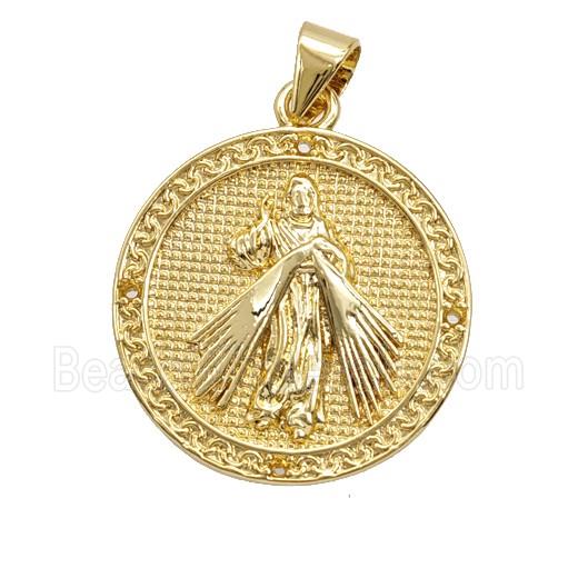 Copper Jesus Pendant Circle 18K Gold Plated