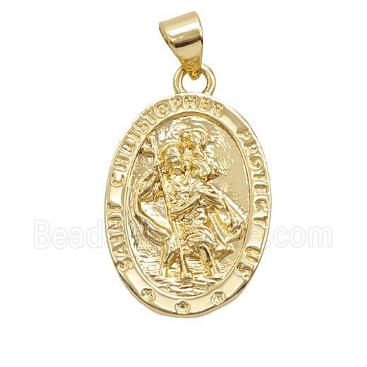 Copper Saint Jude Pendant Oval 18K Gold Plated