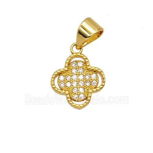 Copper Clover Pendant Micropave Zirconia 18K Gold Plated