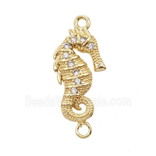 Copper Seahorse Connector Pave Zirconia 18K Gold Plated