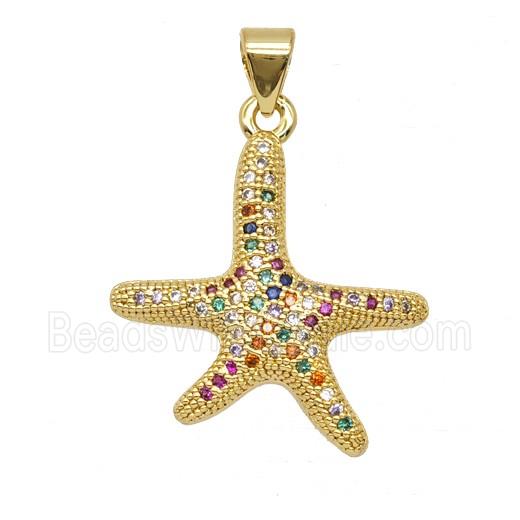 Copper Starfish Pendant Micropave Zirconia 18K Gold Plated