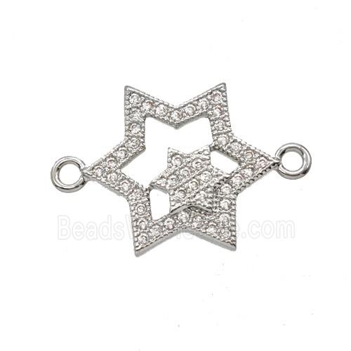 Copper Connector Pave Zirconia Platinum Plated