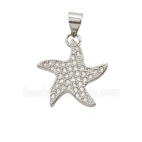 Copper Starfish Pendant Micropave Zirconia Platinum Plated