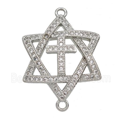 Copper David Star Connector Pave Zirconia Cross Platinum Plated