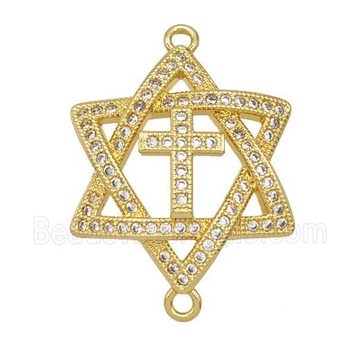 Copper David Star Connector Pave Zirconia Cross 18K Gold Plated