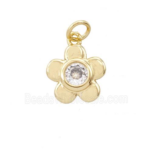 Copper Flower Pendant Pave Zirconia 18K Gold Plated
