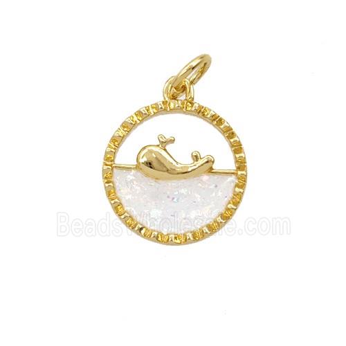 Copper Dolphin Pendant Pave White Fireopal 18K Gold Plated