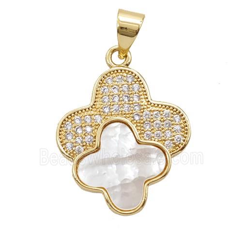 Copper Clover Pendant Pave Zirconia Shell 18K Gold Plated