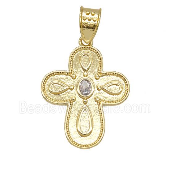 Copper Cross Pendant Pave Zirconia 18K Gold Plated