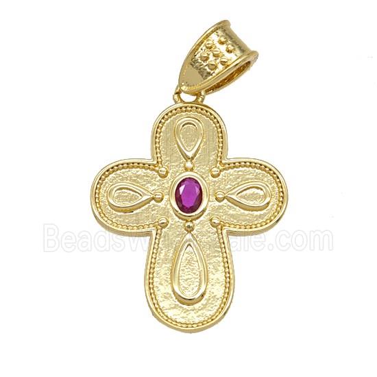 Copper Cross Pendant Pave Zirconia 18K Gold Plated