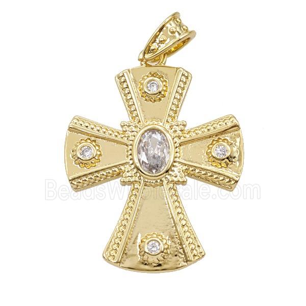 Copper Cross Pendant Pave Zirconia 18K Gold Plated