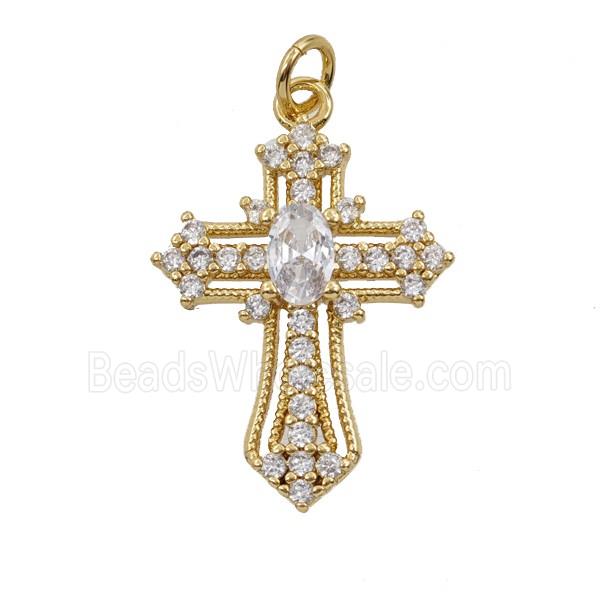 Copper Cross Pendant Pave Zirconia 18K Gold Plated