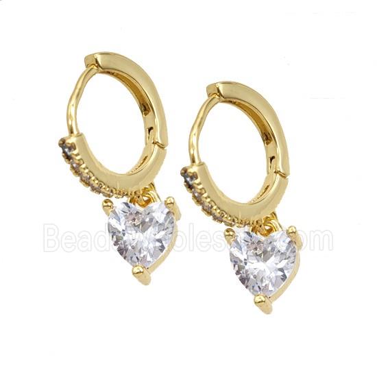 Copper Hoop Earrings Pave Heart Zirconia 18K Gold Plated