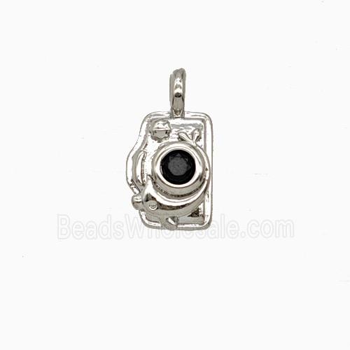 Copper Camera Pendant Pave Zirconia Platinum Plated