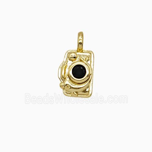 Copper Camera Pendant Pave Zirconia Gold Plated
