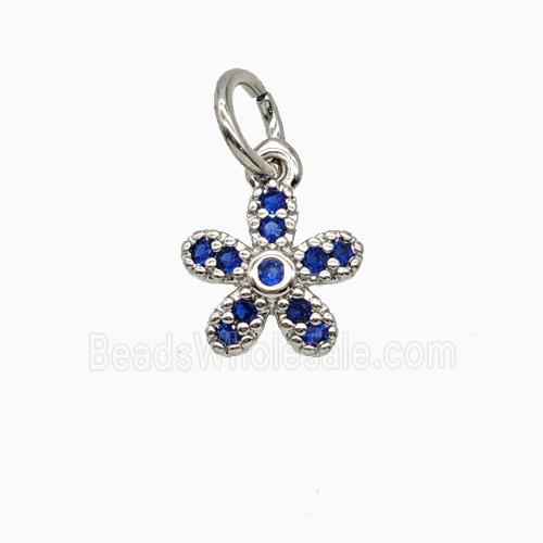 Copper Flower Pendant Pave Zirconia Platinum Plated