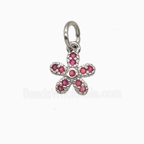 Copper Flower Pendant Pave Zirconia Platinum Plated
