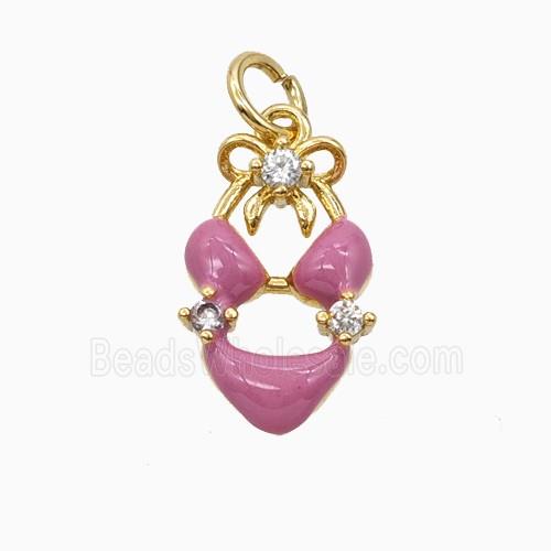 Bikini Charms Copper Pendant Pave Zirconia Pink Enamel Gold Plated